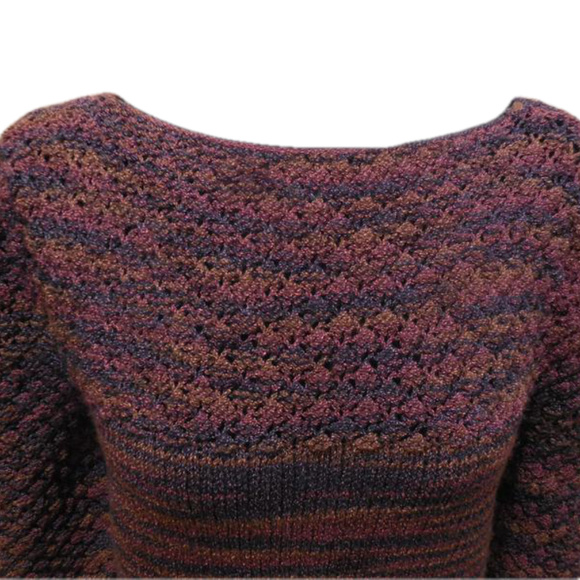 Pullover Sweater Vintage MEDIUM Purple Blue short sleeve knit top retro - Picture 3 of 4